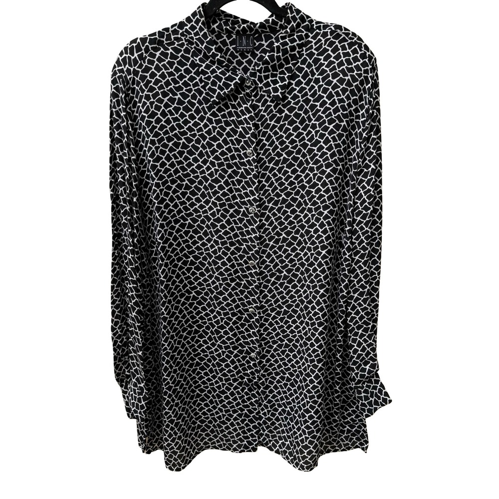 INC International Concept Y2K Mob Wife Giraffe Print Rhinestone Button Blouse 1X